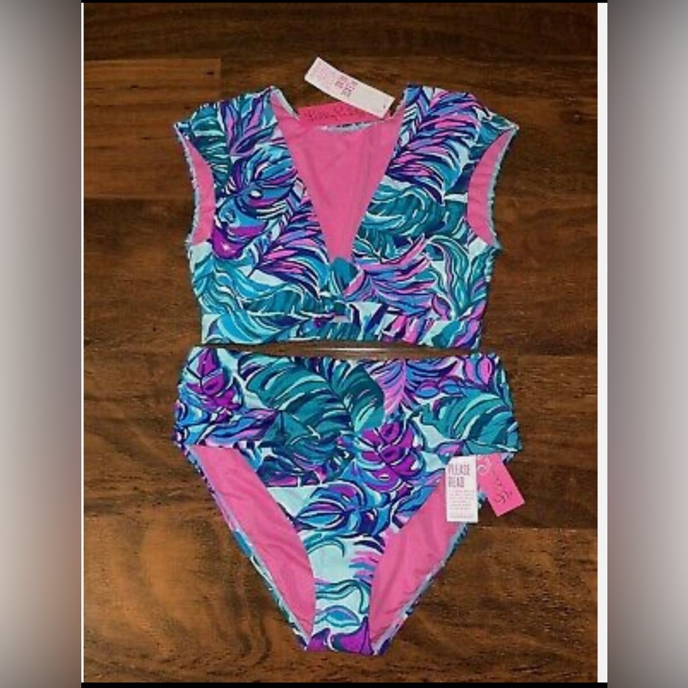 Lilly Pulitzer Don't Wanna Leaf MEECHI BIKINI & HIGH WAIST LAGOON SwimSet NWT